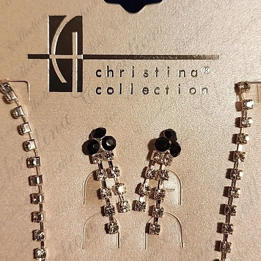 Christina Coĺlection 18 Inch Rhinestone With Black Necklace Amd Earring Set - Picture 3 of 5